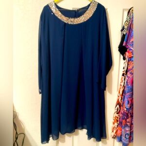 Special occasion, navy blue dress with silver sequins neckline.